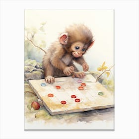 Monkey Painting Board Gaming Watercolour 2 Canvas Print