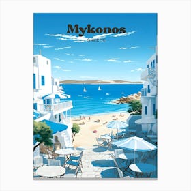 Mykonos Greece Summer Vacation Travel Art Illustration Canvas Print