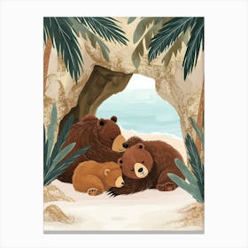 Brown Bear Family Sleeping In A Cave Storybook Illustration 4 Canvas Print