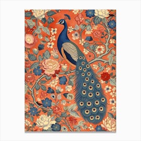 Orange Floral Peacock Wallpaper Inspired Canvas Print