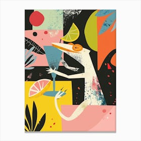 Lizard Drinking A Cocktail Modern Abstract Illustration 3 Canvas Print