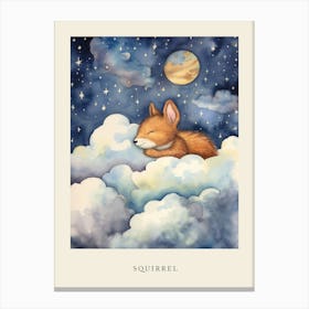 Baby Squirrel 2 Sleeping In The Clouds Nursery Poster Canvas Print