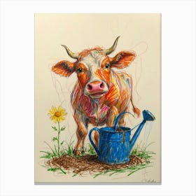 Cow With Watering Can Canvas Print