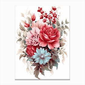 Bouquet Of The Red Flower With Leaves Canvas Print