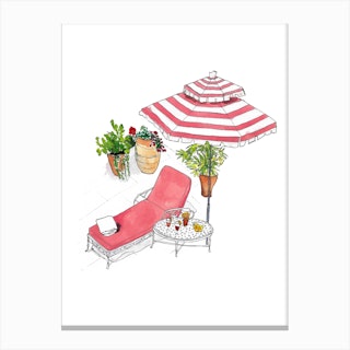 Sunlounger And Cocktail Red Canvas Print