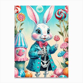 Cute Skeleton Rabbit With Candies Painting (31) Canvas Print