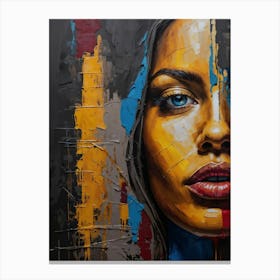 Half-Face Female Art with Expressive Brushstrokes – Gold, Blue, Red Leinwandbild