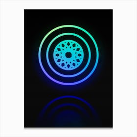 Neon Blue and Green Abstract Geometric Glyph on Black n.0106 Canvas Print