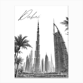 Dubai Skyline, Black And White City Canvas Print