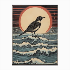 Vintage Bird Linocut Dipper 4 Canvas Print