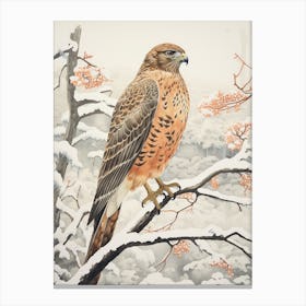 Winter Bird Painting Red Tailed Hawk 3 Canvas Print