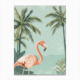 Andean Flamingo And Palm Trees Minimalist Illustration 2 Canvas Print