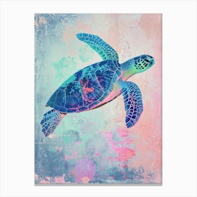 Pastel Aqua Sea Turtle Exploring The Ocean 1 Canvas Print
