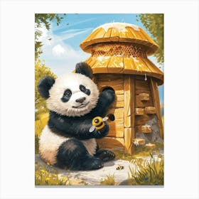 Giant Panda Cub Playing With A Beehive Storybook Illustration 4 Canvas Print