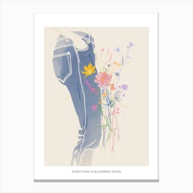 Everything Is Blooming Again Poster Flowers And Blue Jeans Line Art 1 Canvas Print