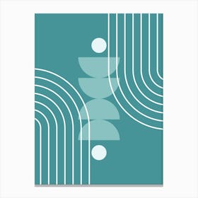 Modern Mid Century Sun, Moon Phases and Rainbow Abstract 36 in Teal Blue Green Canvas Print