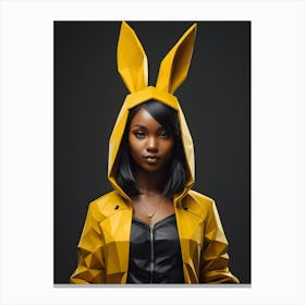 Low Poly Rabbit Girl, Black And Yellow (20) Canvas Print