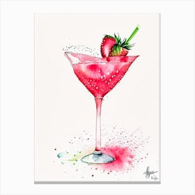 Strawberry Margarita, Cocktail, Drink Minimalist Watercolour 1 Canvas Print