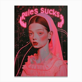 Rules Sucks neon pink retro oil painting girl Art Print Canvas Print