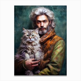 Portrait Of A Man Holding A Cat Canvas Print