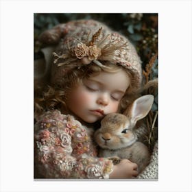 Little Girl With A Bunny Canvas Print