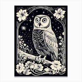 B&W Bird Linocut Snowy Owl 3 Canvas Print