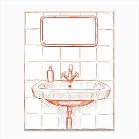 Bathroom Sink Illustration Red Canvas Print