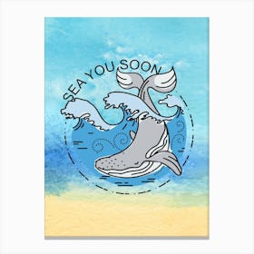 Sea you soon - travel poster, vector art, positive tropical motivation 6 Canvas Print
