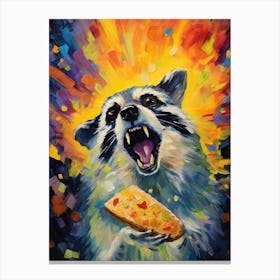 A Raccoon Eating Cheese Vibrant Paint Splash 2 Canvas Print