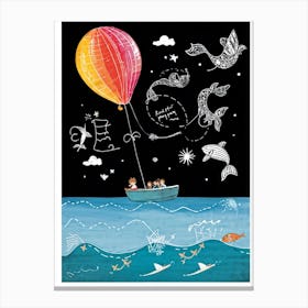 Cartoon Illustration Of A Vibrant Helium Balloon Embellished With Playful Designs Of Children At A (3) Canvas Print