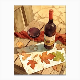 Autumn Leaves And A Bottle Of Wine 1 Canvas Print