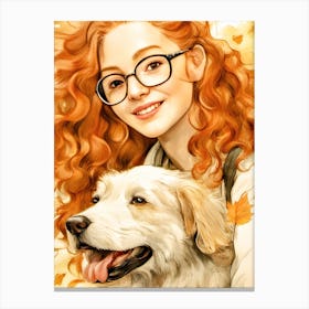 Portrait Of A Girl With A Dog Canvas Print