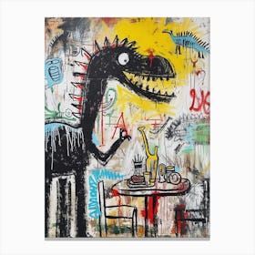 Abstract Dinosaur Eating At A Table Canvas Print