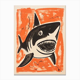Shark, Woodblock Animal  Drawing 1 Canvas Print