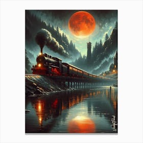 Midnight Train With A Steam Locomotive Canvas Print