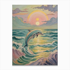 Dolphin Leaping At Sunset Canvas Print