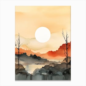 Watercolor Summer Sunset Canvas Print