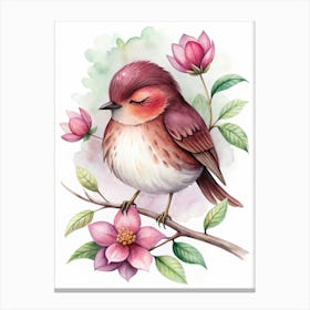 Sleeping Bird Painting on a Branch Unique Nature Art Canvas Print