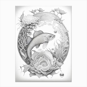 Hikari Mujimono 2, Koi Fish Haeckel Style Illustastration Canvas Print