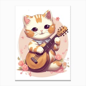 Kawaii Cat Drawings Playing Music 3 Canvas Print