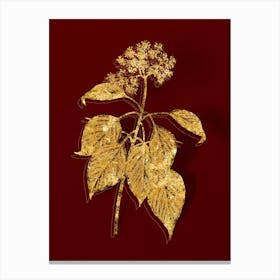 Vintage Pagoda Dogwood Botanical in Gold on Red n.0336 Canvas Print