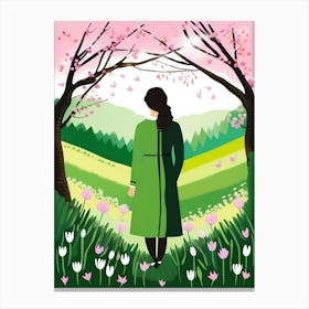 Woman In A Green Coat Canvas Print