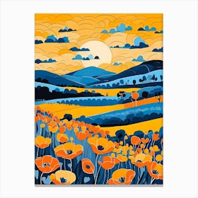 Cartoon Poppy Field Landscape Illustration (59) Canvas Print