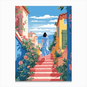 Girl Walks Down The Stairs Canvas Print