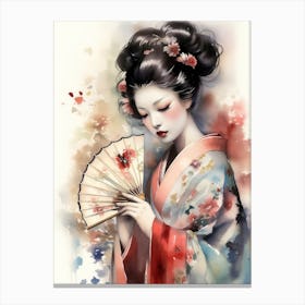 Beautiful Geisha with Fan 1 Canvas Print