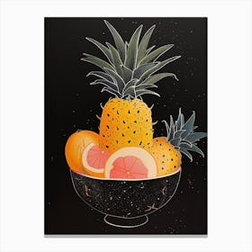 Pineapples & Fruit In A Bowl Art Deco Canvas Print