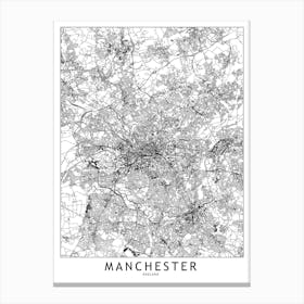 Manchester White Map Canvas Print