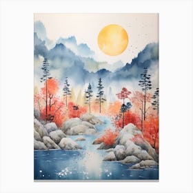 Watercolour Of Jiuzhaigou Valley   China 2 Canvas Print