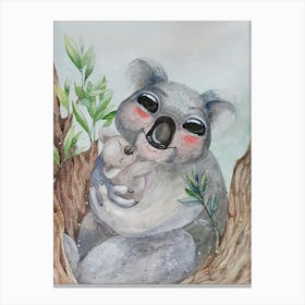 Koala with baby sitting on a branch Toile