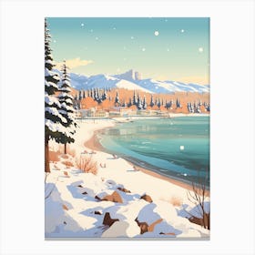Vintage Winter Travel Illustration Lake Tahoe Usa 3 Canvas Print